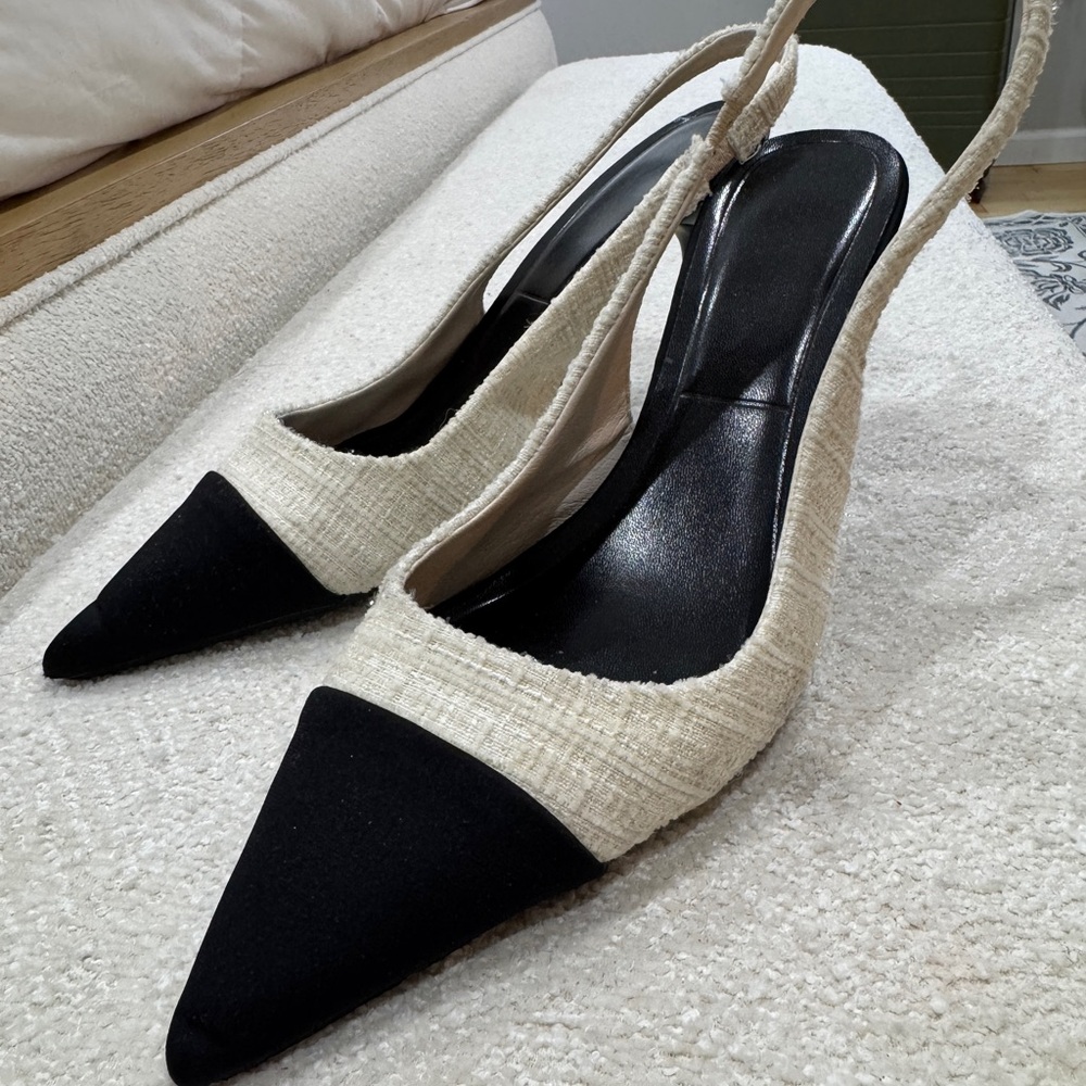 Elegant Black and Cream Slingback Heels